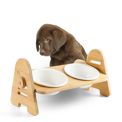 Porte gamelle pour chien en bambou ajustable – Image 6